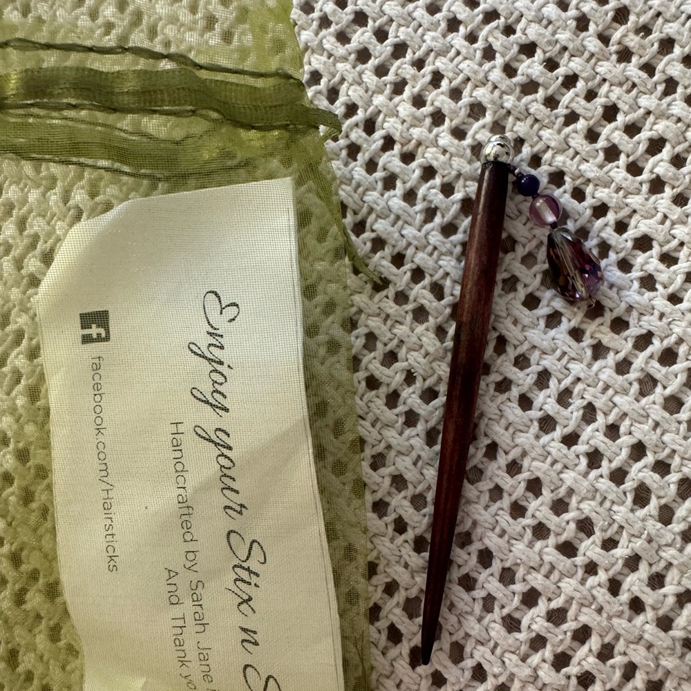 Wooden Hair Stick with Purple Beads